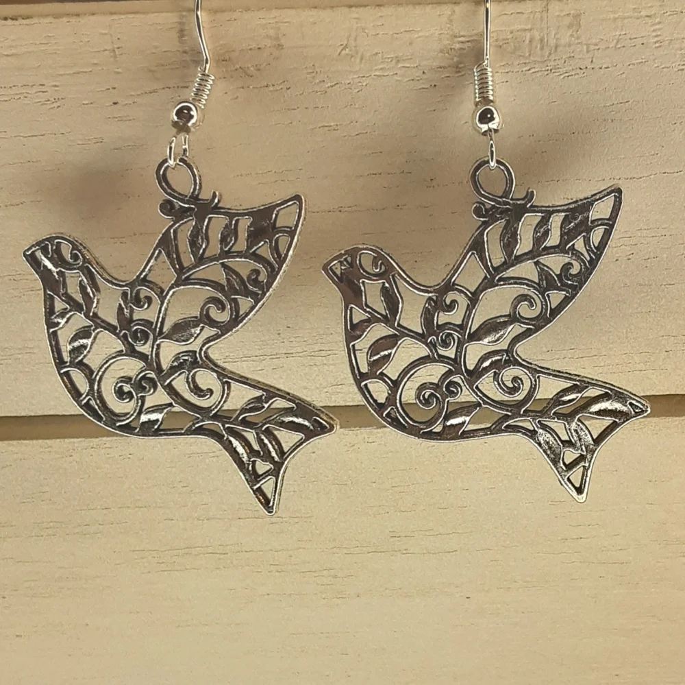 Hand Crafted Dove Earrings Silver Color